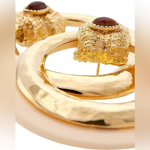 Gas Bijoux Authentic Meknes 24KGold Plated Hoop Earrings Marquise Glass Cabochon